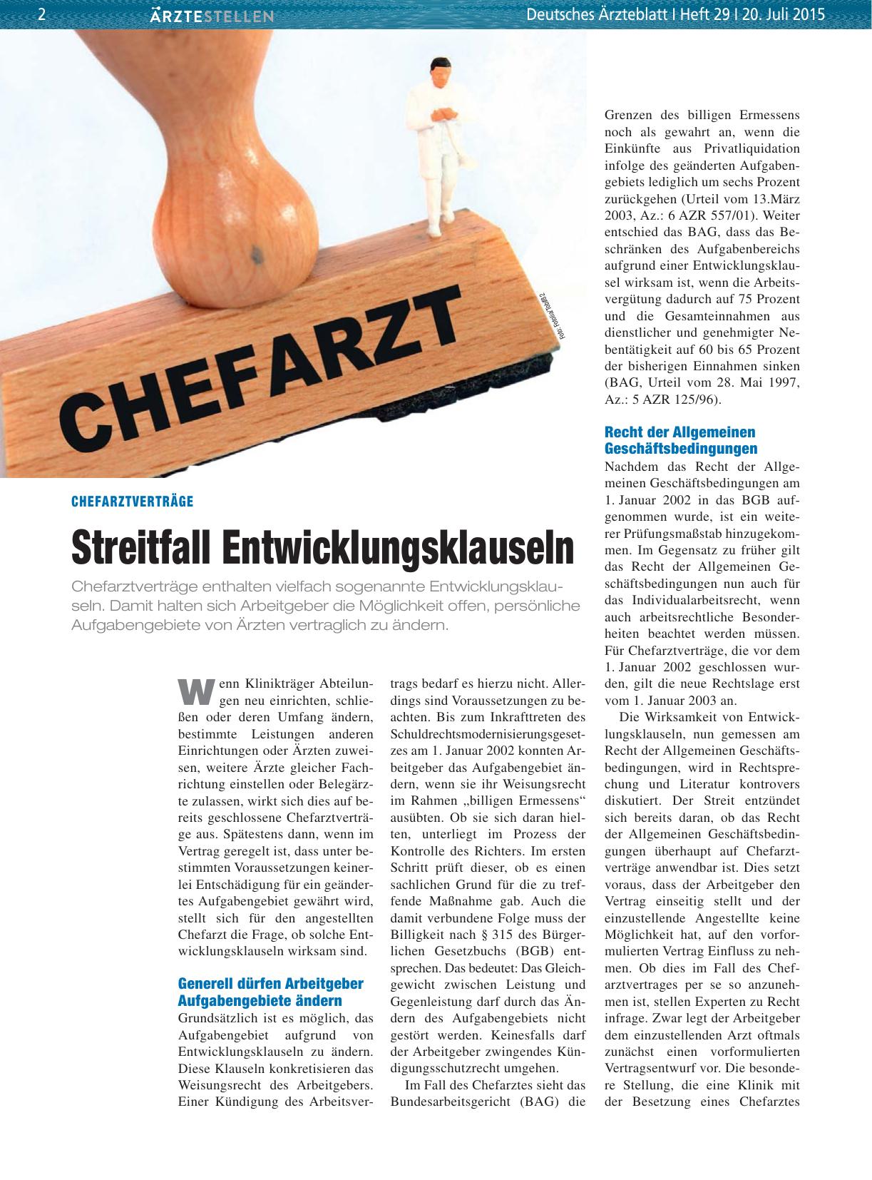 Vorschauseite 1: Chefarztverträge: Streitfall Entwicklungsklauseln
