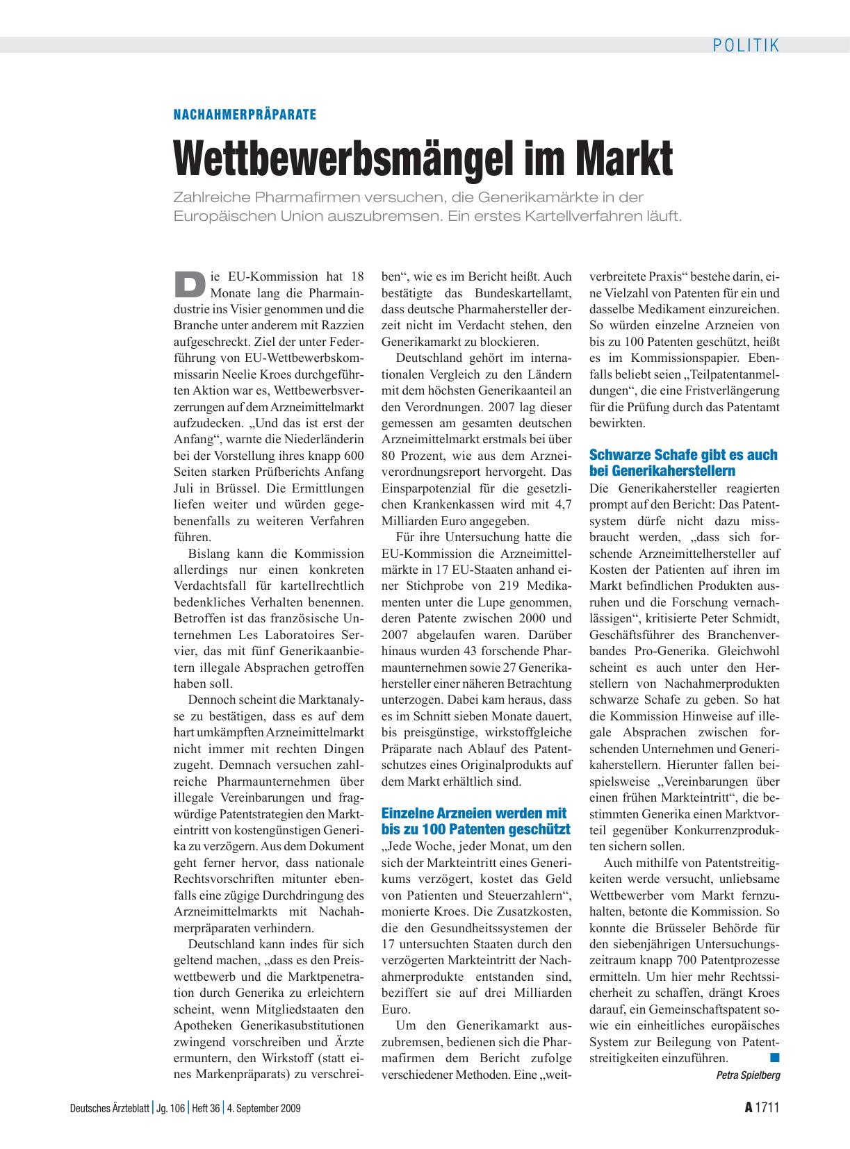 Vorschauseite 1: Nachahmerpräparate: Wettbewerbsmängel im Markt