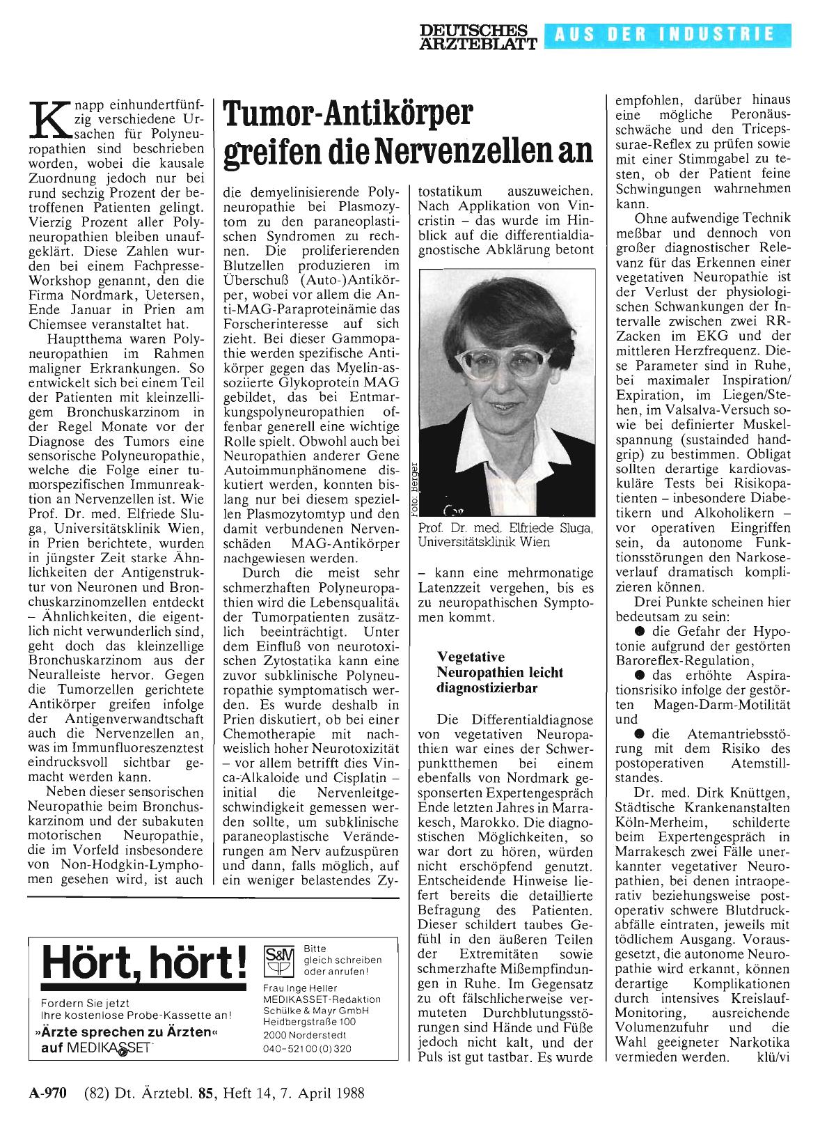 Vorschauseite 1: Tumor-Antikörper greifen die Nervenzellen an