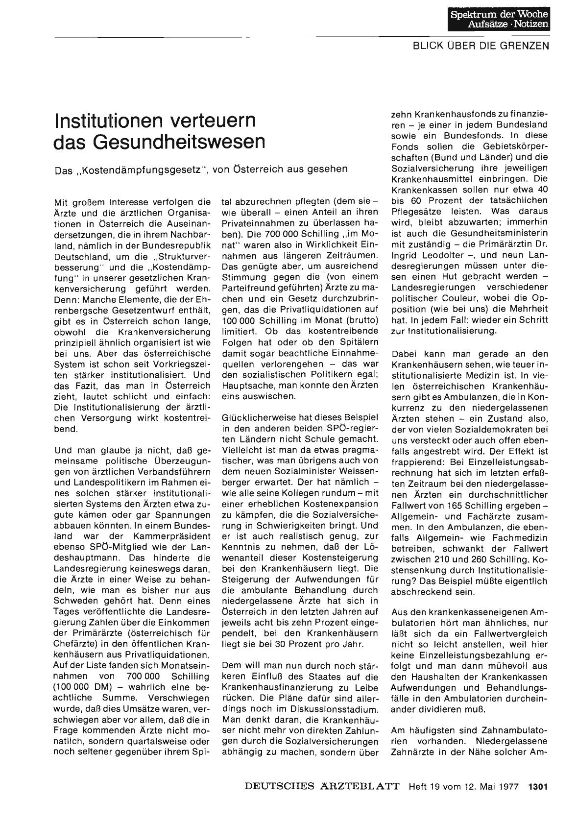 Vorschauseite 1: Institutionen verteuern das Gesundheitswesen: Das „Kostendämpfungsgesetz“, von Österreich aus gesehen