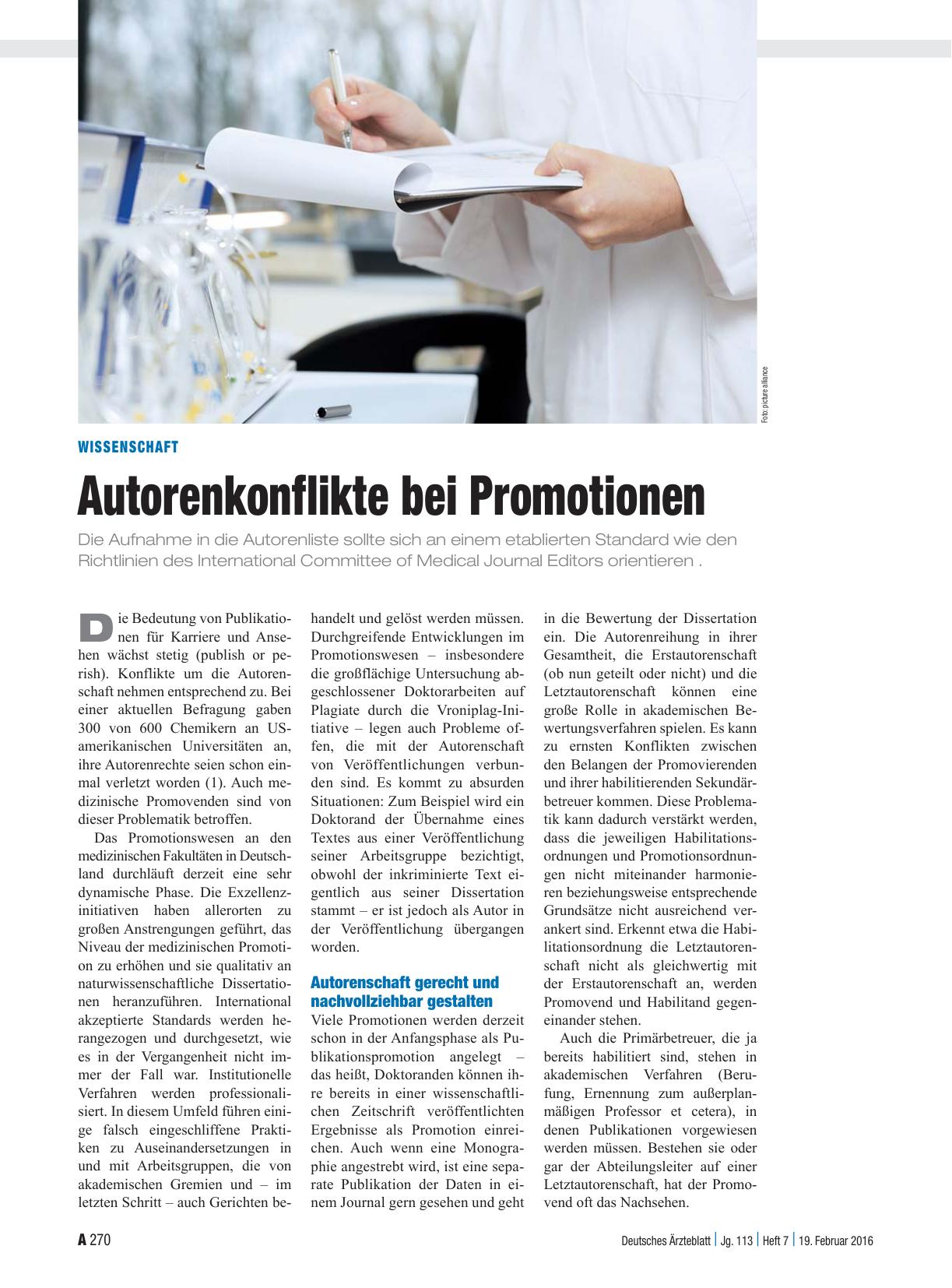 Vorschauseite 1: Wissenschaft: Autorenkonflikte bei Promotionen
