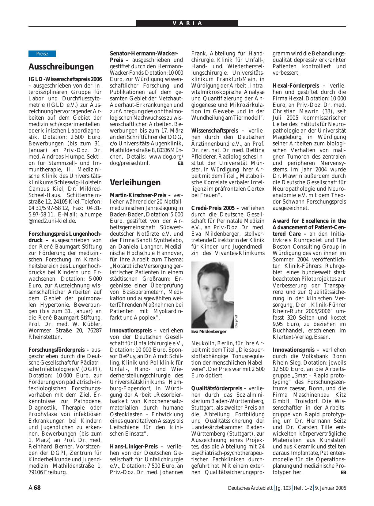 Vorschauseite 1: Verleihungen