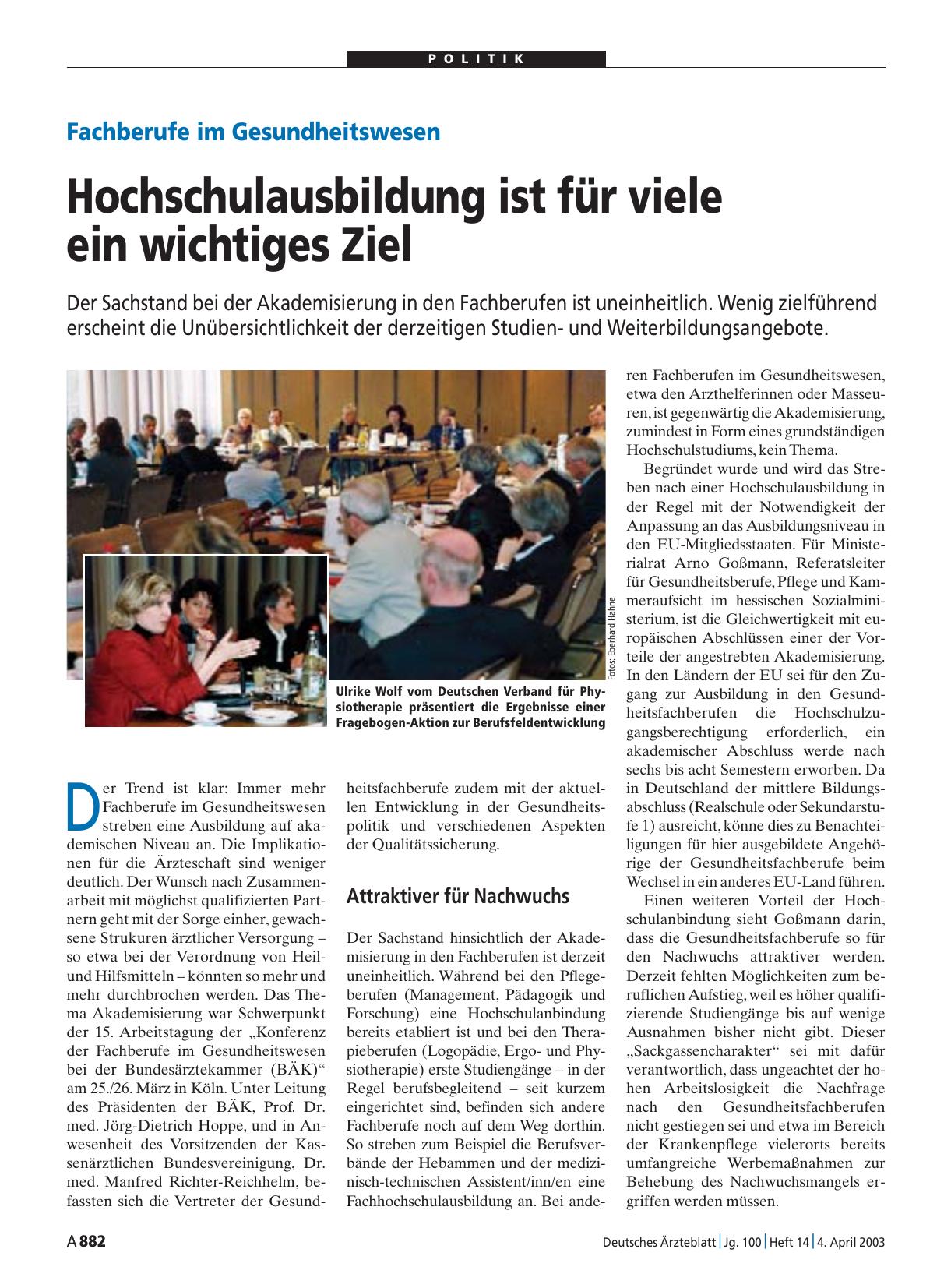 Vorschauseite 1: Fachberufe im Gesundheitswesen: Hochschulausbildung ist für viele ein wichtiges Ziel