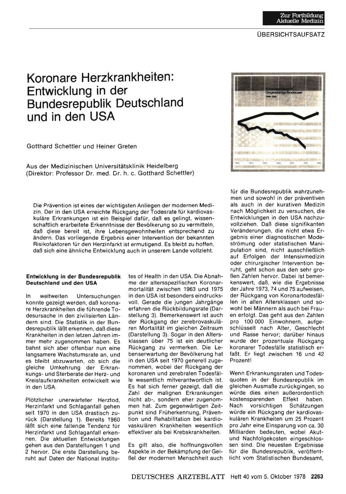 Vorschauseite 1: Koronare Herzkrankheiten: Entwicklung in der Bundesrepublik Deutschland und in den USA
