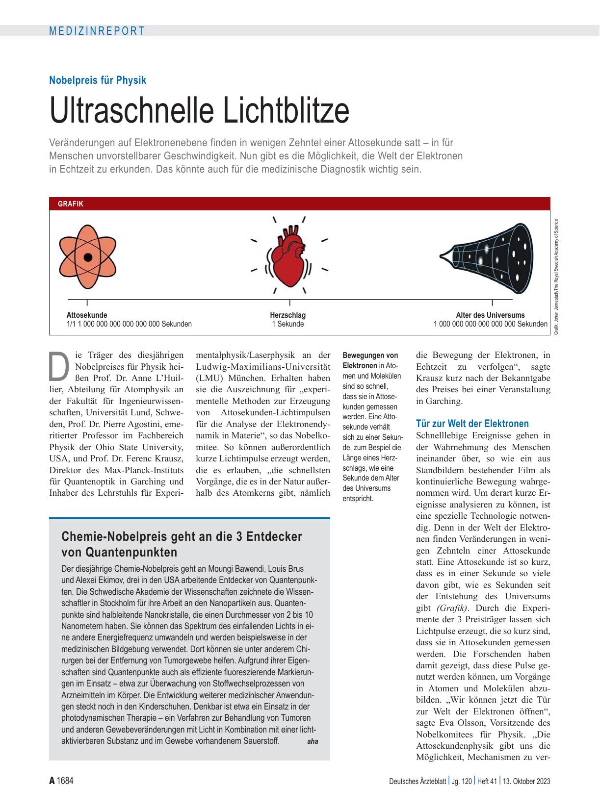 Vorschauseite 1: Nobelpreis für Physik: Ultraschnelle Lichtblitze