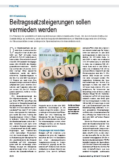 Vorschauseite 1: GKV-Finanzierung: Beitragssatzsteigerungen sollen vermieden werden