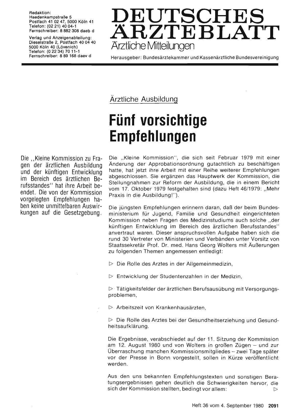 Vorschauseite 1: Ärztliche Ausbildung: Fünf vorsichtige Empfehlungen