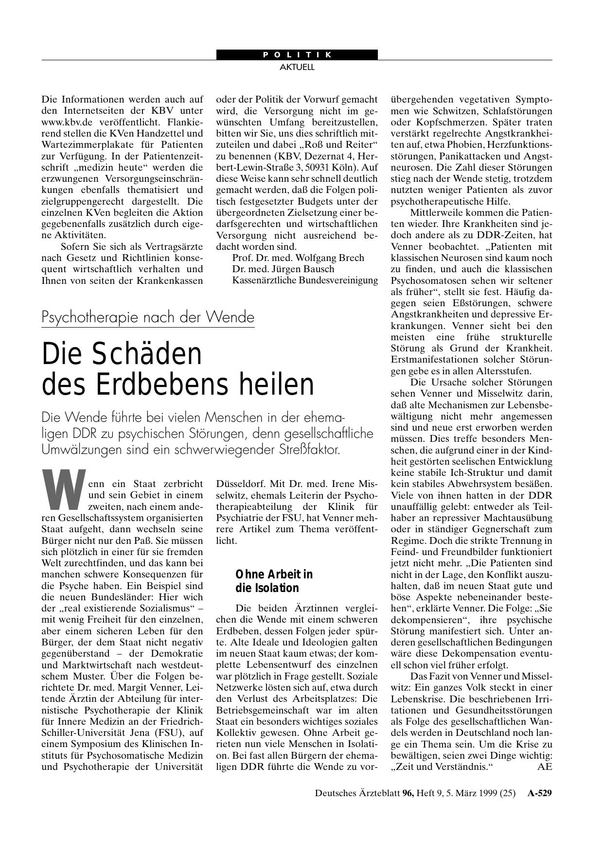 Vorschauseite 1: Psychotherapie nach der Wende: Die Schäden des Erdbebens heilen