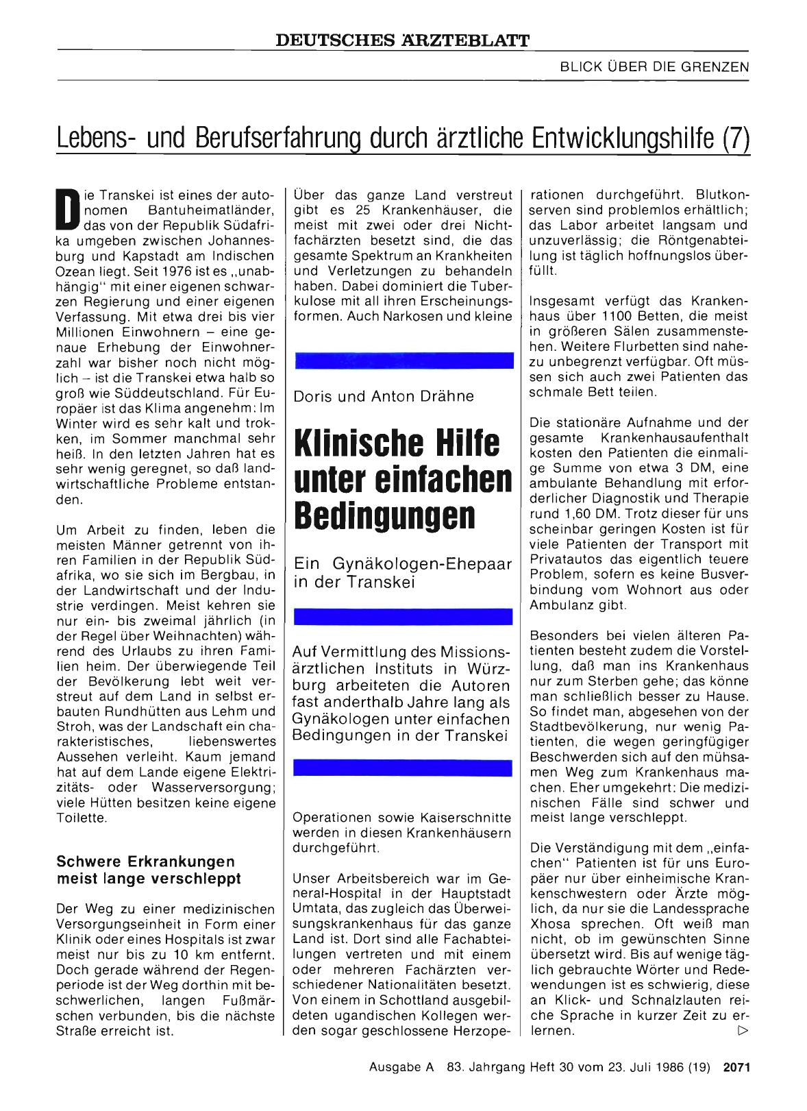 Vorschauseite 1: Lebensund Berufserfahrung durch ärztliche Entwicklungshilfe (7): Klinische Hilfe unter einfachen Bedingungen