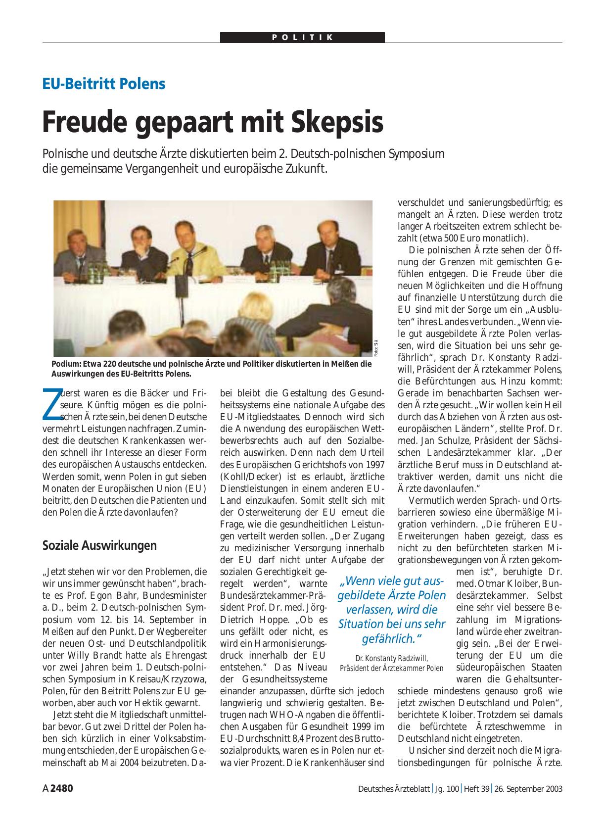 Vorschauseite 1: EU-Beitritt Polens: Freude gepaart mit Skepsis