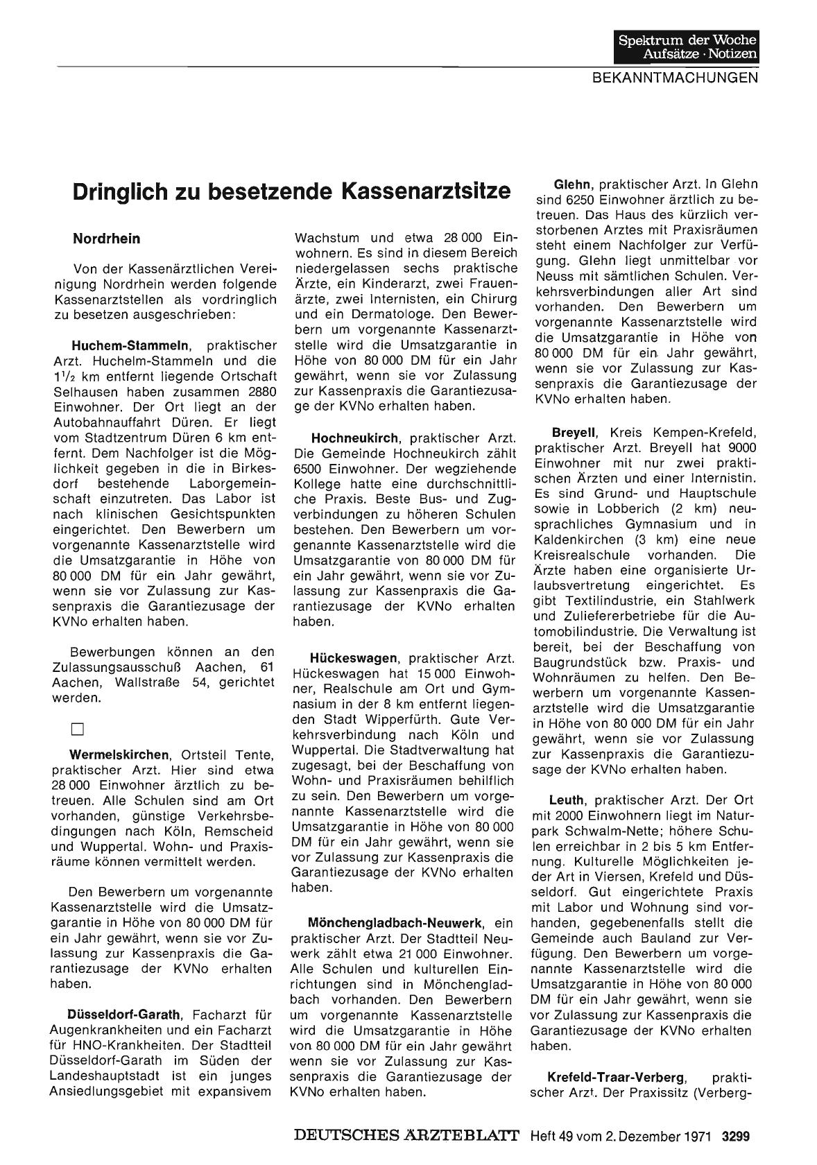 Vorschauseite 1: Dringlich zu besetzende Kassenarztsitze