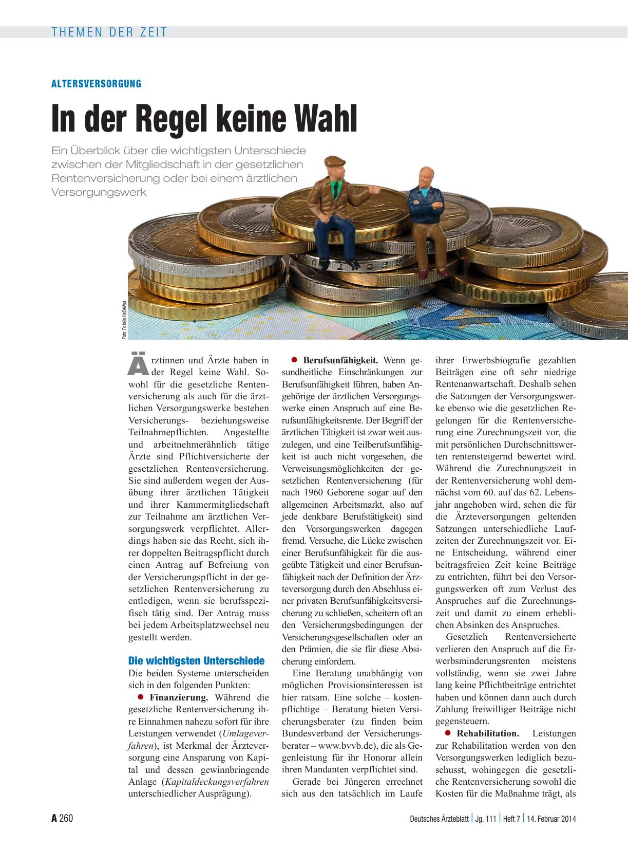 Vorschauseite 1: Altersversorgung: In der Regel keine Wahl