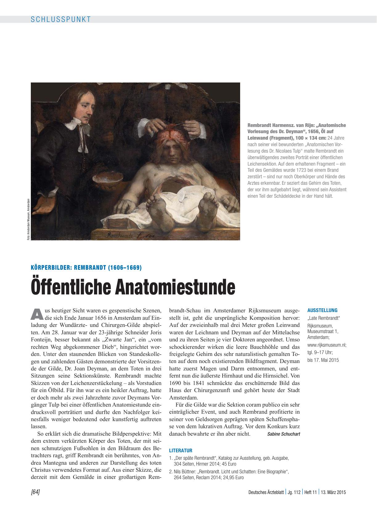 Vorschauseite 1: Körperbilder – Rembrandt (1606 – 1669): Öffentliche Anatomiestunde