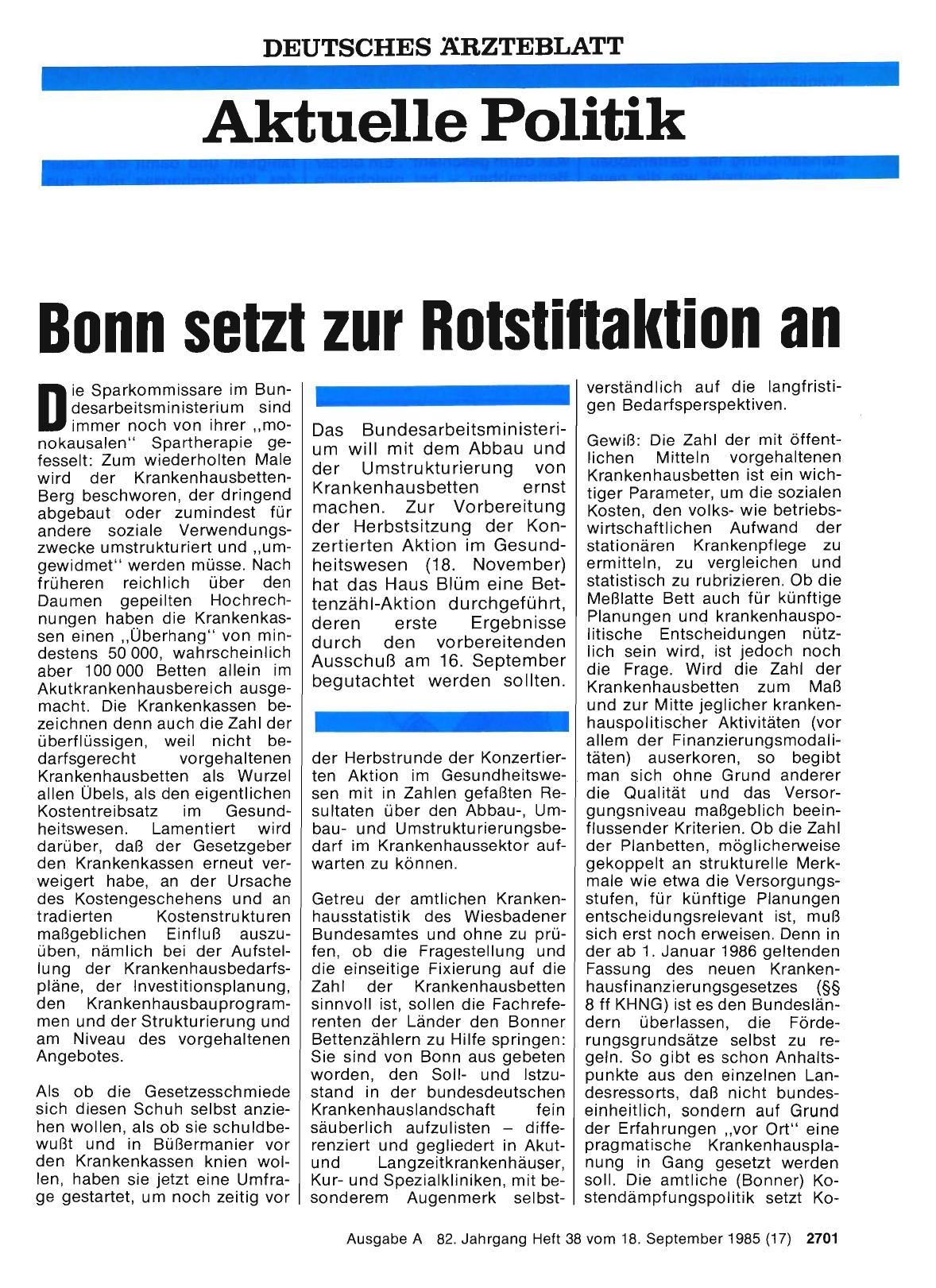 Vorschauseite 1: Bonn setzt zur Rotstiftaktion an
