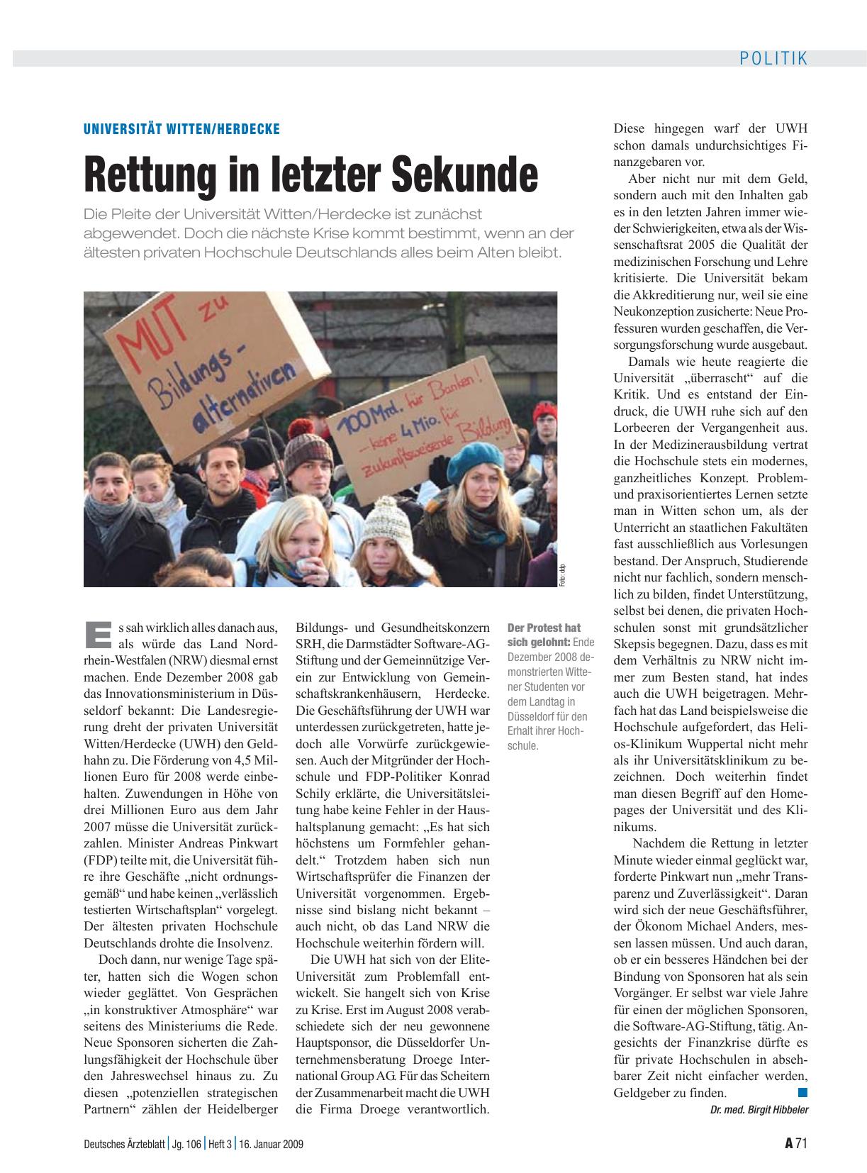 Vorschauseite 1: Universität Witten/Herdecke: Rettung in letzter Sekunde