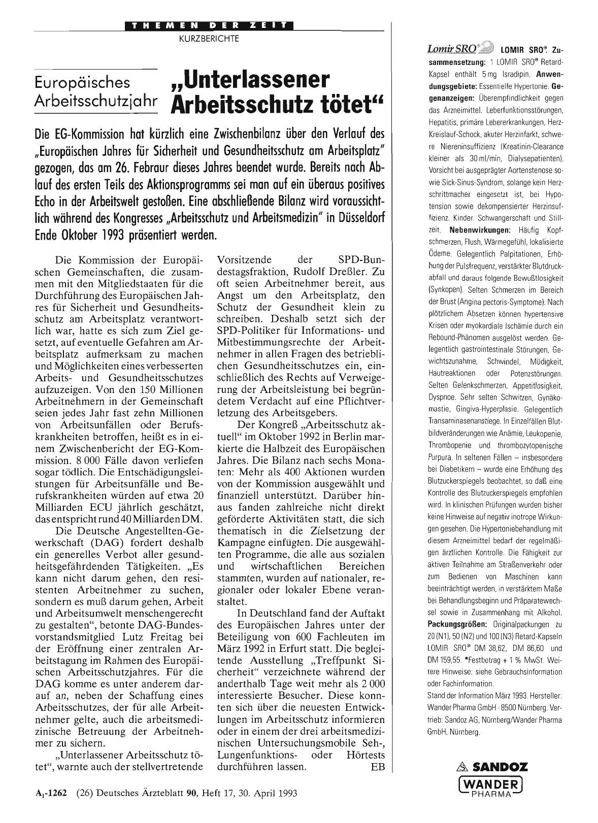 Vorschauseite 1: Europäisches Arbeitsschutzjahr: „Unterlassener Arbeitsschutz tötet“