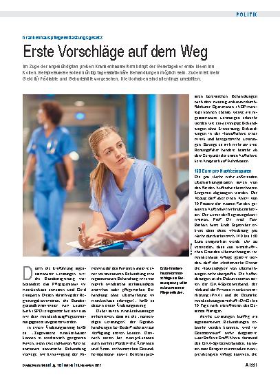Vorschauseite 1: Krankenhauspflegeentlastungsgesetz: Erste Vorschläge auf dem Weg
