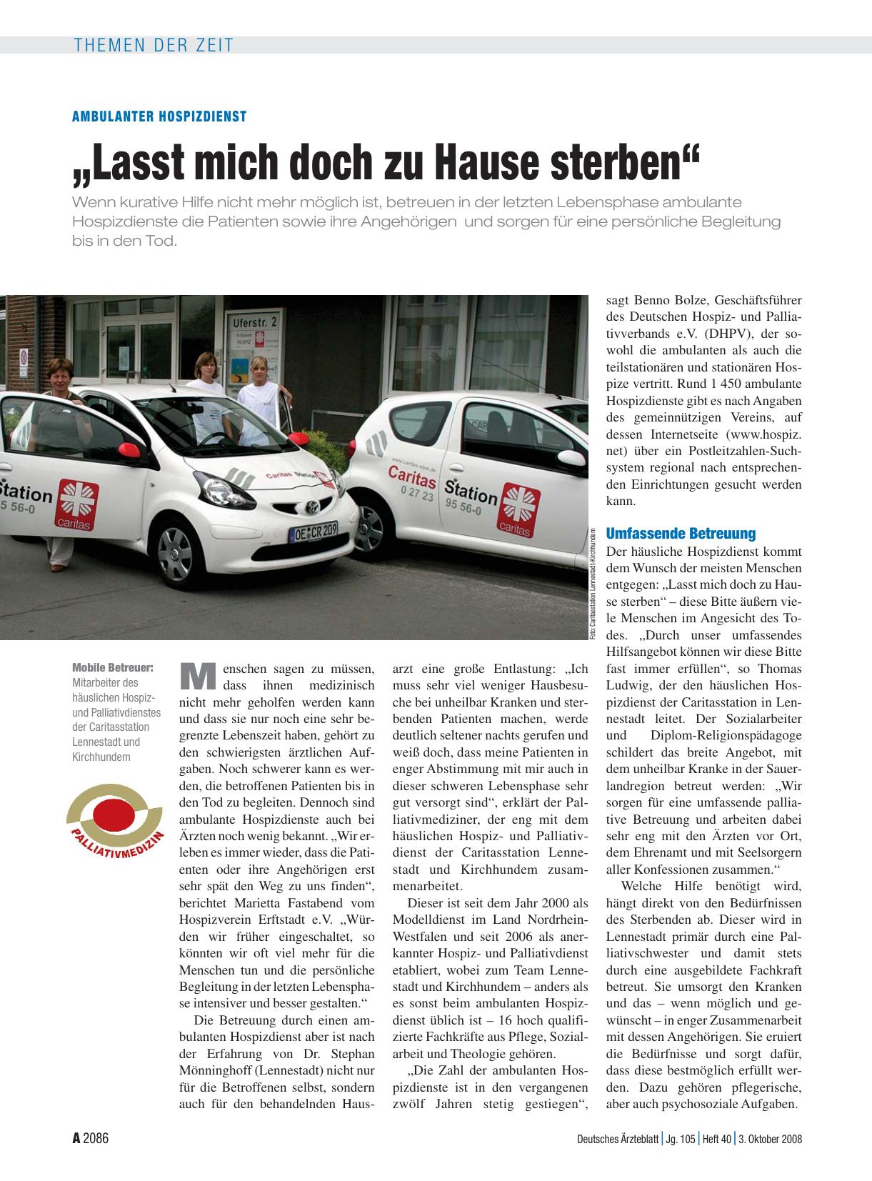 Vorschauseite 1: Ambulanter Hospizdienst: „Lasst mich doch zu Hause sterben“