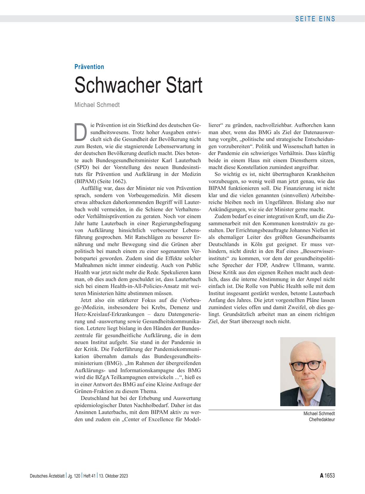 Vorschauseite 1: Prävention: Schwacher Start