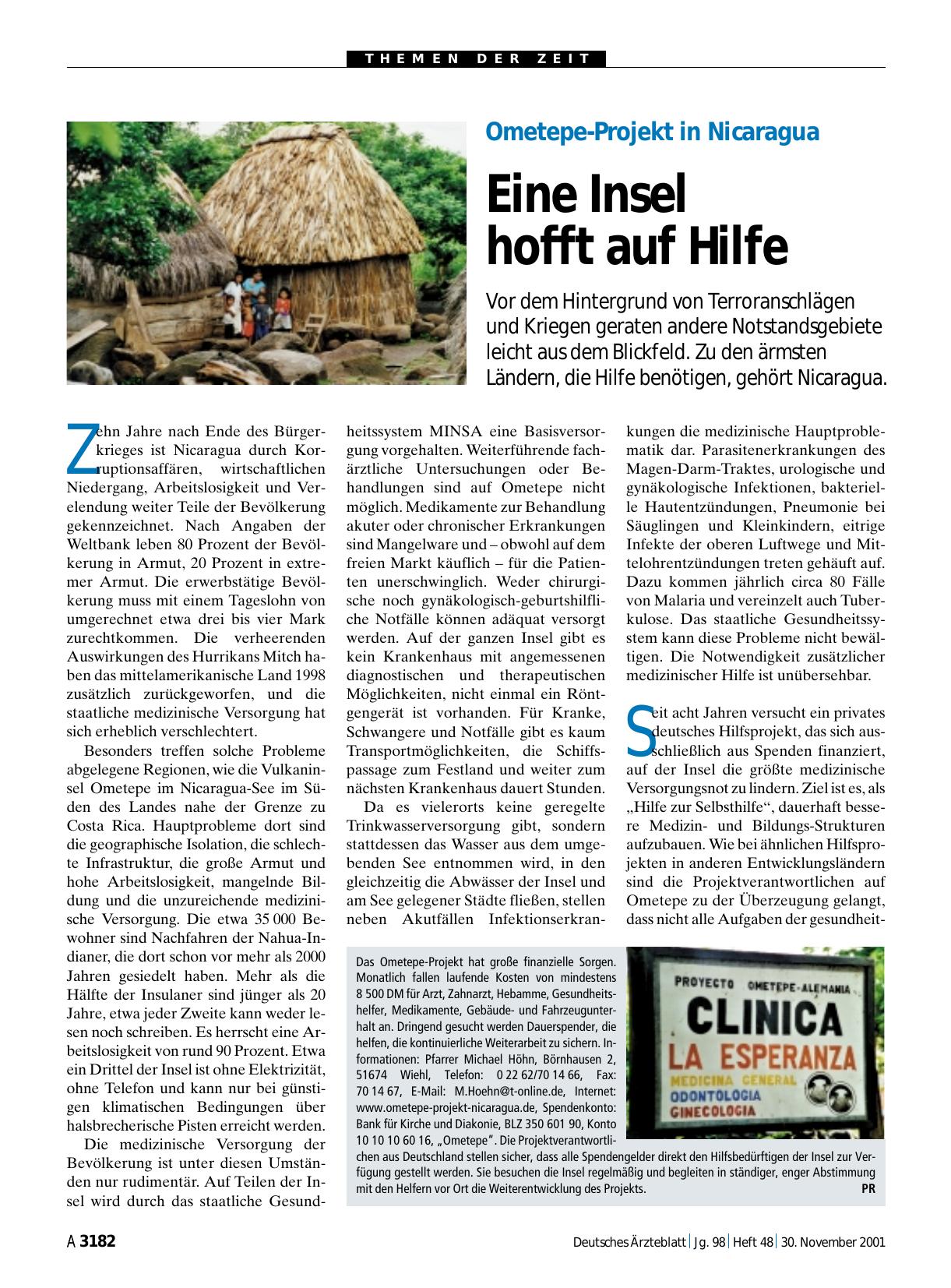 Vorschauseite 1: Das Ometepe-Projekt hat große finanzielle Sorgen