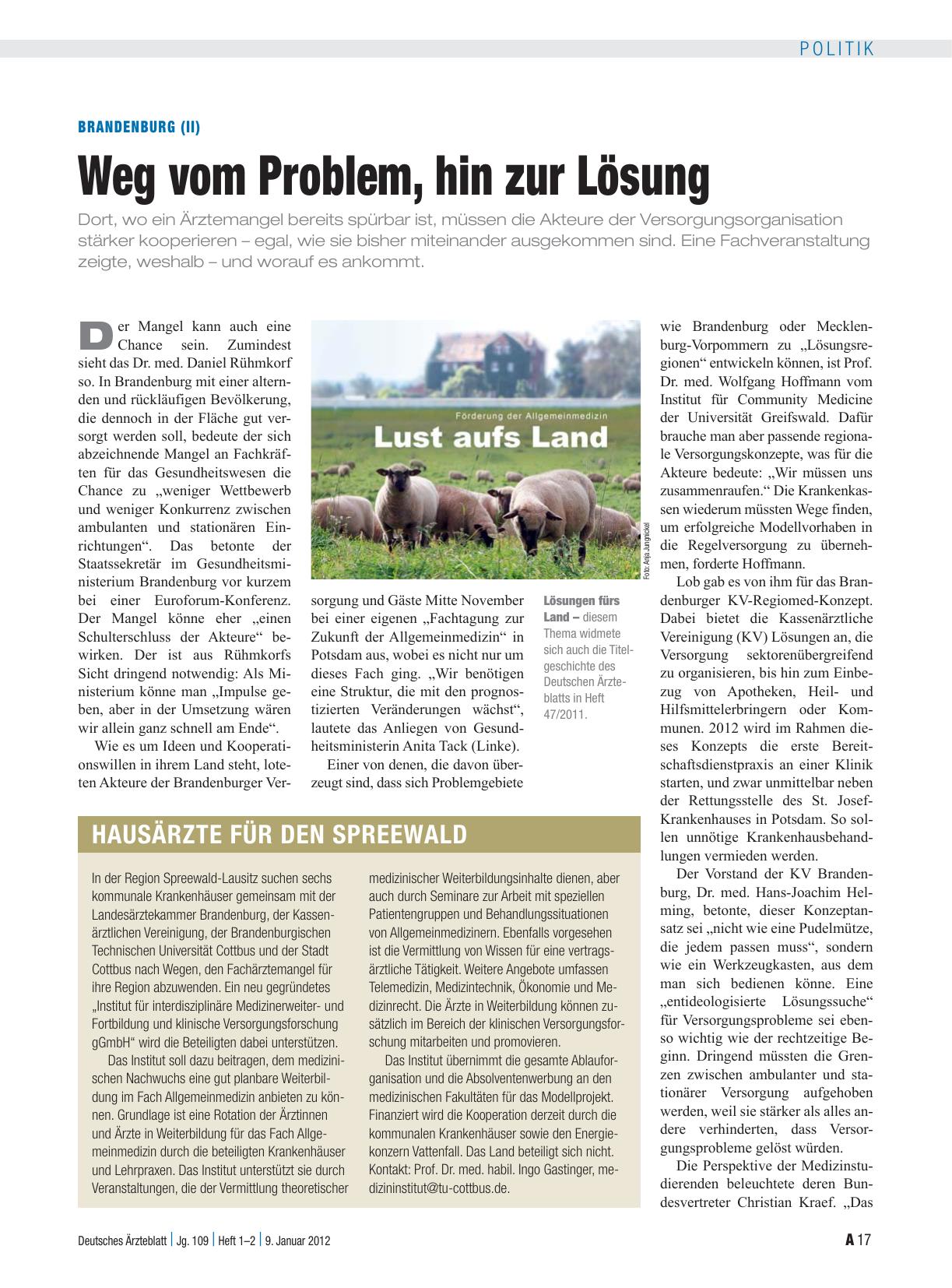 Vorschauseite 1: Brandenburg (II): Weg vom Problem, hin zur Lösung