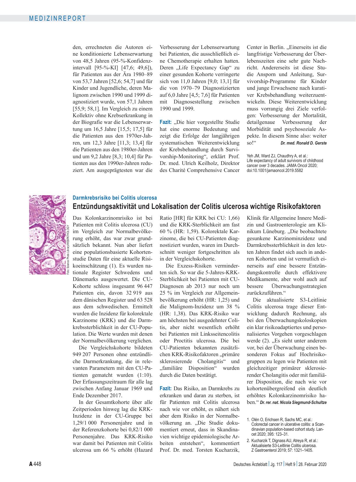 Vorschauseite 1: Darmkrebsrisiko bei Colitis ulcerosa: Entzündungsaktivität und Lokalisation der Colitis ulcerosa wichtige Risikofaktoren