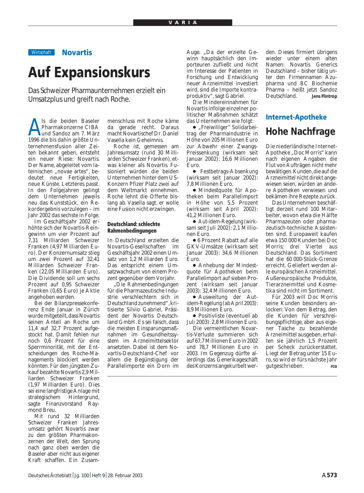 Vorschauseite 1: Internet-Apotheke: Hohe Nachfrage