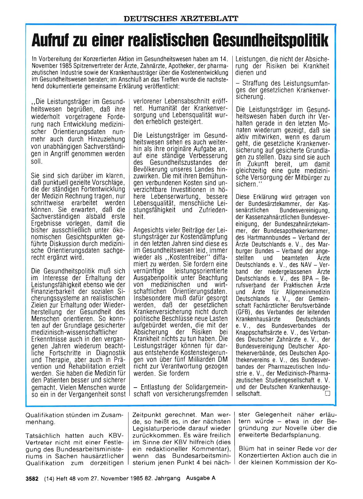 Vorschauseite 1: Aufruf zu einer realistischen Gesundheitspolitik