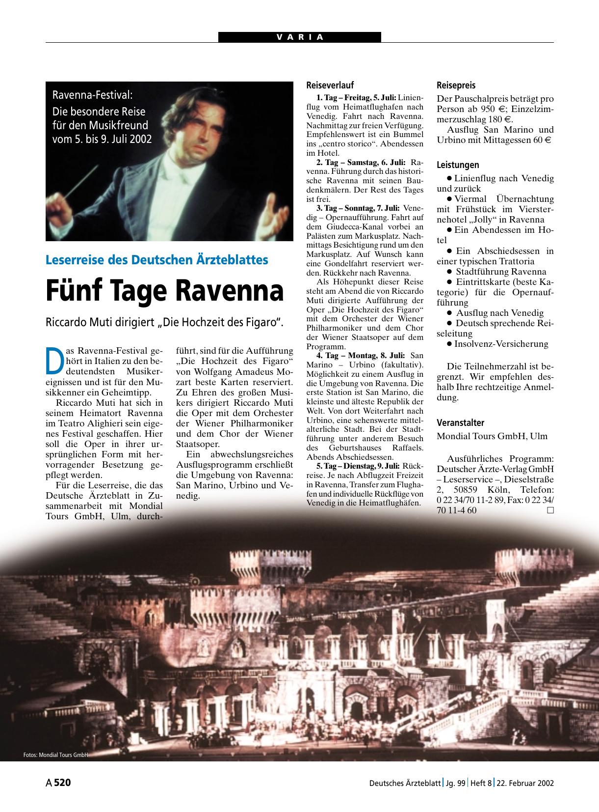 Vorschauseite 1: Leserreise des Deutschen Ärzteblattes: Fünf Tage Ravenna
