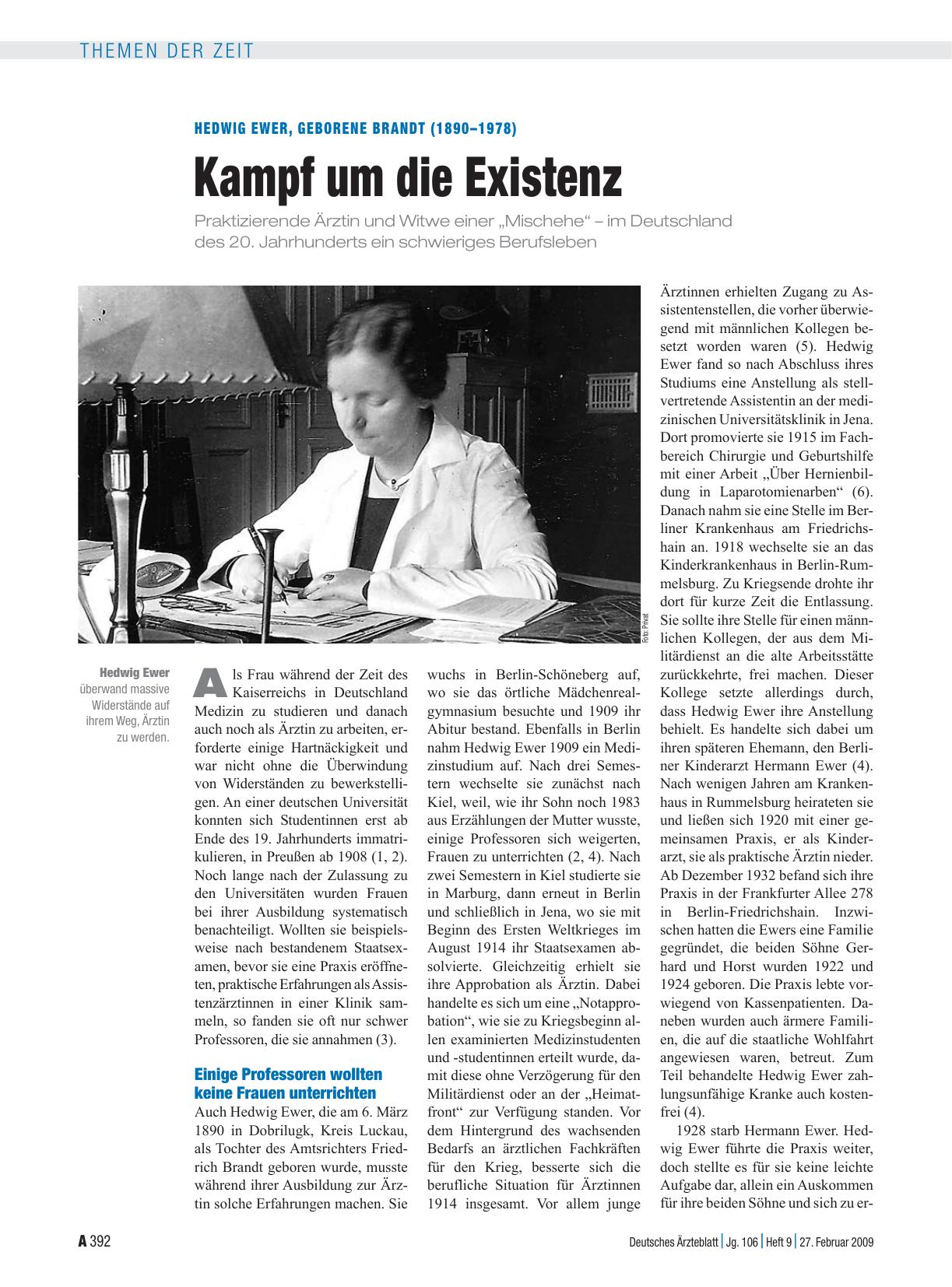 Vorschauseite 1: Hedwig Ewer, geborene Brandt (1890 – 1978): Kampf um die Existenz