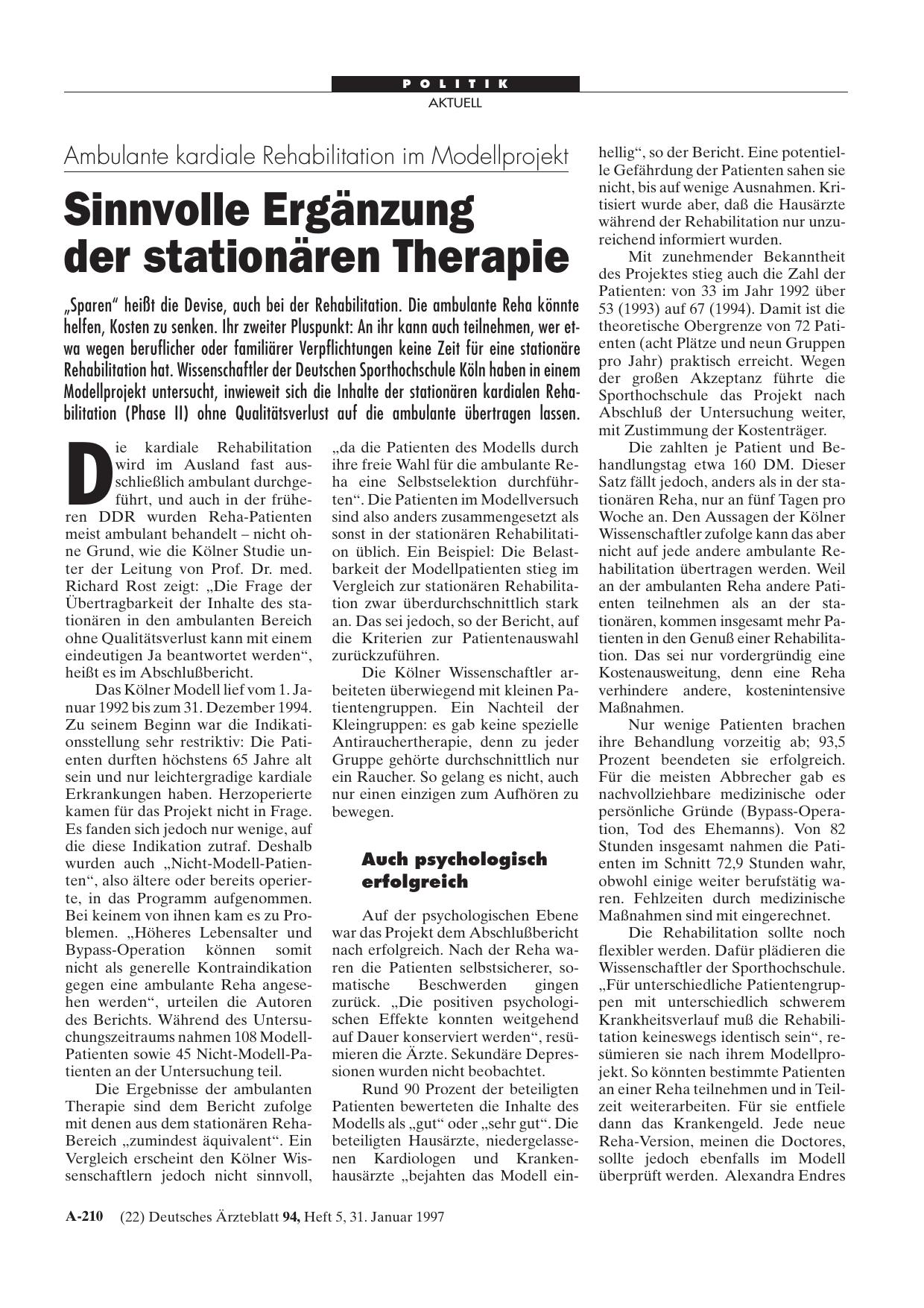 Vorschauseite 1: Ambulante kardiale Rehabilitation im Modellprojekt: Sinnvolle Ergänzung der stationären Therapie
