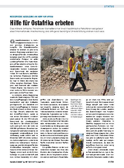 Vorschauseite 1: Medizinische Ausbildung am Horn von Afrika: Hilfe für Ostafrika erbeten