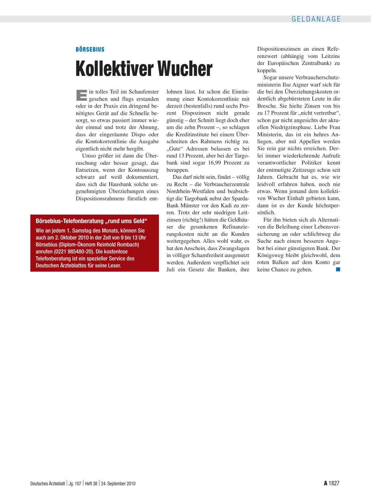 Vorschauseite 1: Börsebius: Kollektiver Wucher