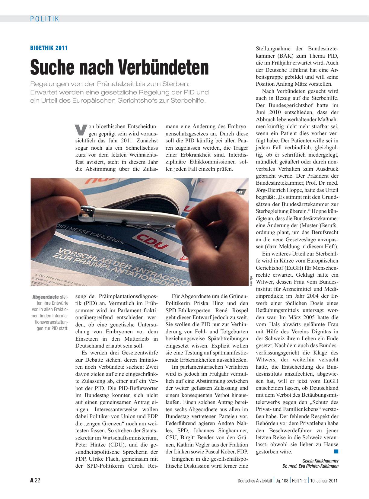 Vorschauseite 1: Bioethik 2011: Suche nach Verbündeten