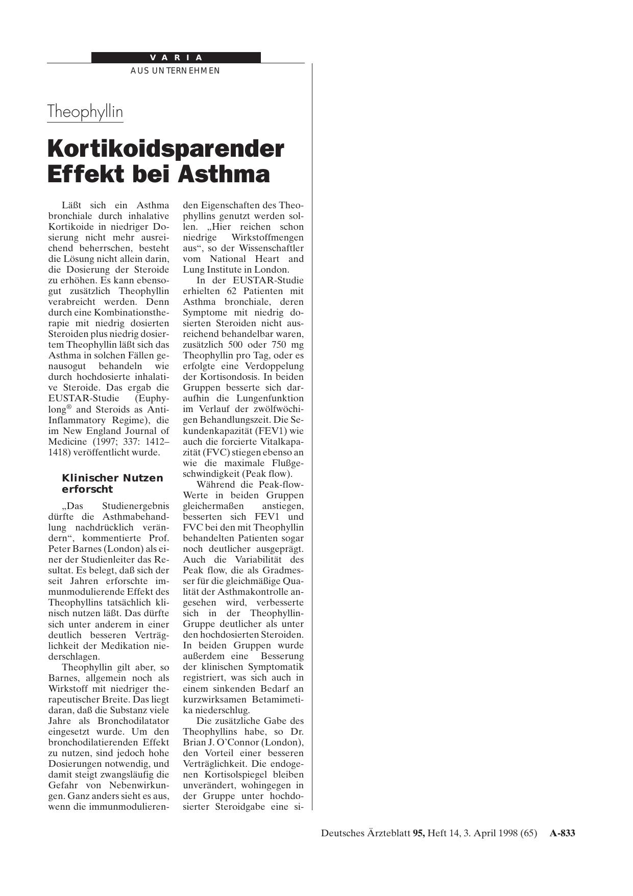 Vorschauseite 1: Theophyllin: Kortikoidsparender Effekt bei Asthma