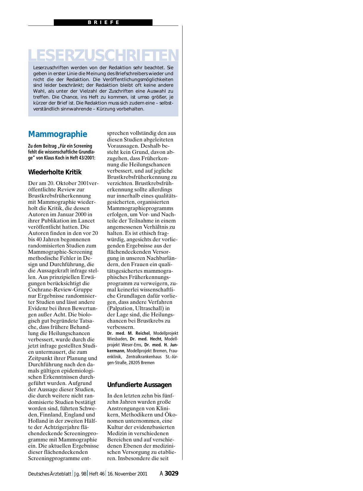 Vorschauseite 1: Mammographie: Wiederholte Kritik
