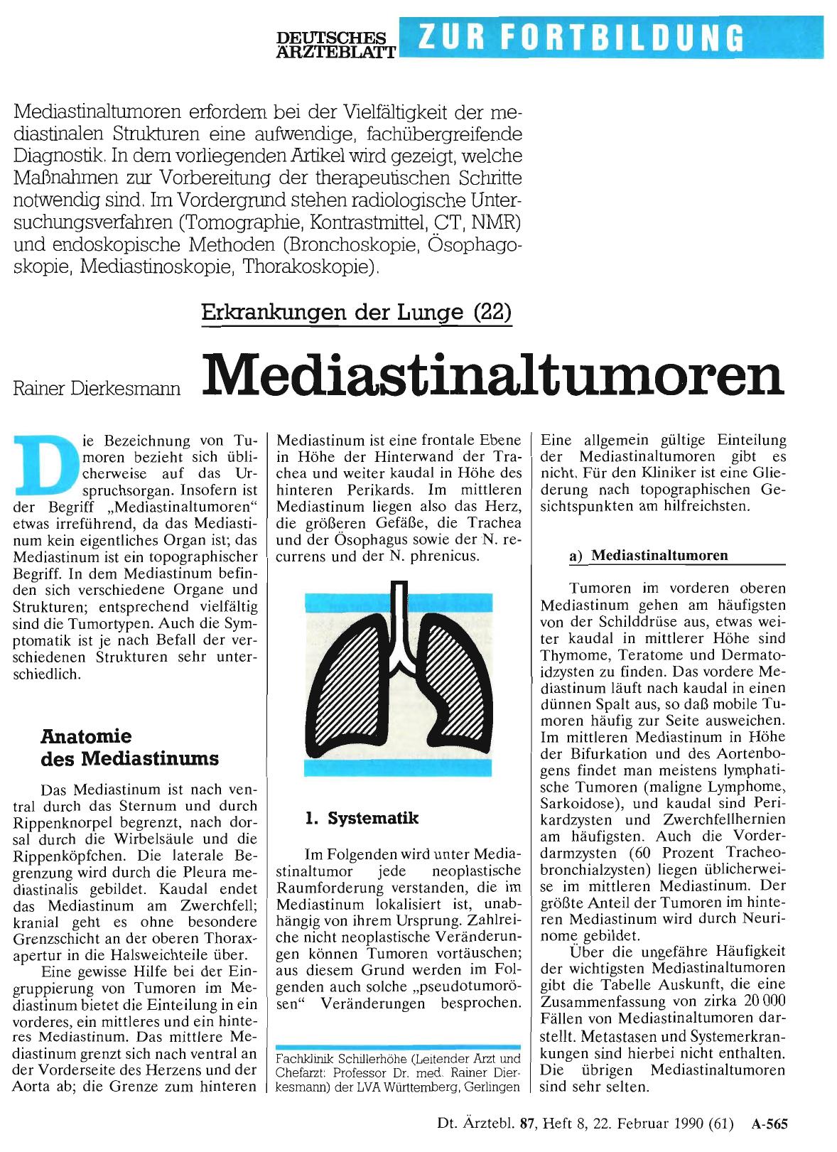 Vorschauseite 1: Erkrankungen der Lunge (22): Mediastinaltumoren