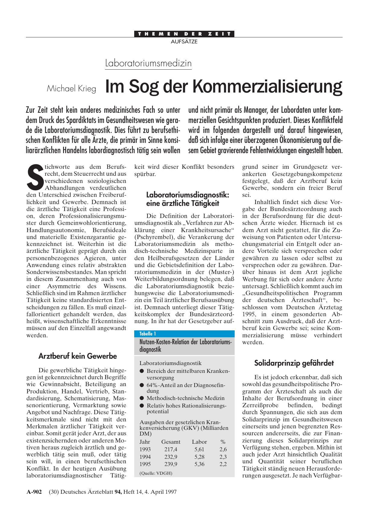 Vorschauseite 1: Laboratoriumsmedizin: Im Sog der Kommerzialisierung