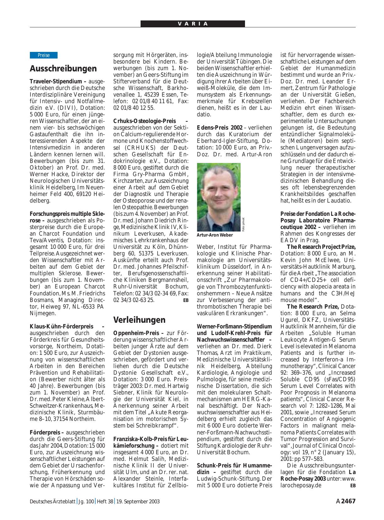 Vorschauseite 1: Ausschreibungen
