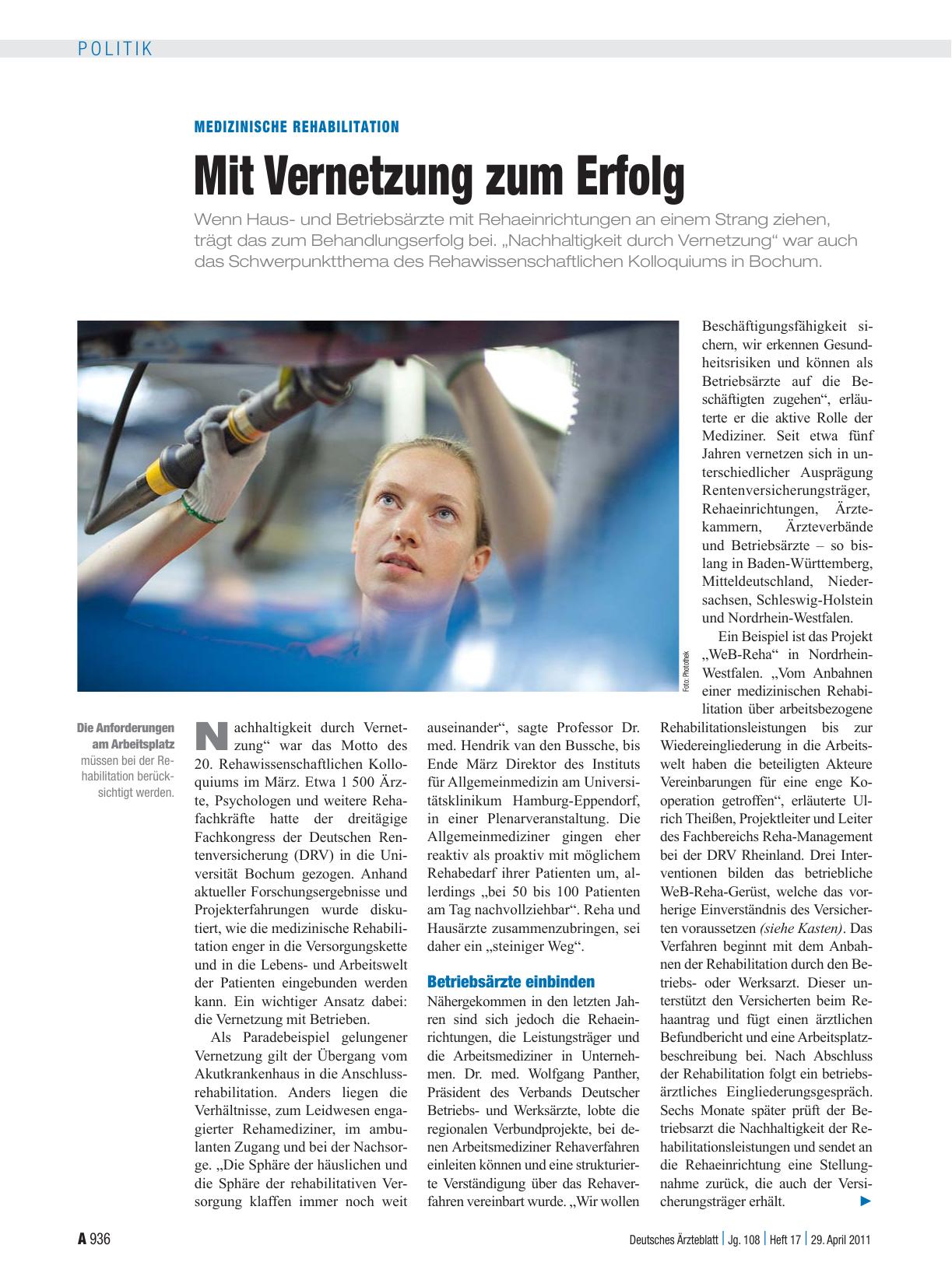 Vorschauseite 1: Medizinische Rehabilitation: Mit Vernetzung zum Erfolg