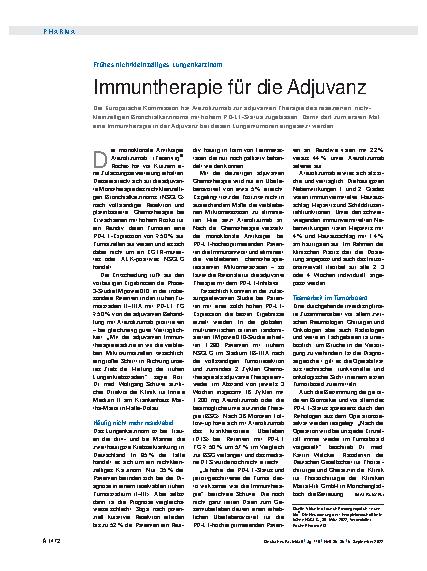 Vorschauseite 1: Frühes nichtkleinzelliges Lungenkarzinom: Immuntherapie für die Adjuvanz