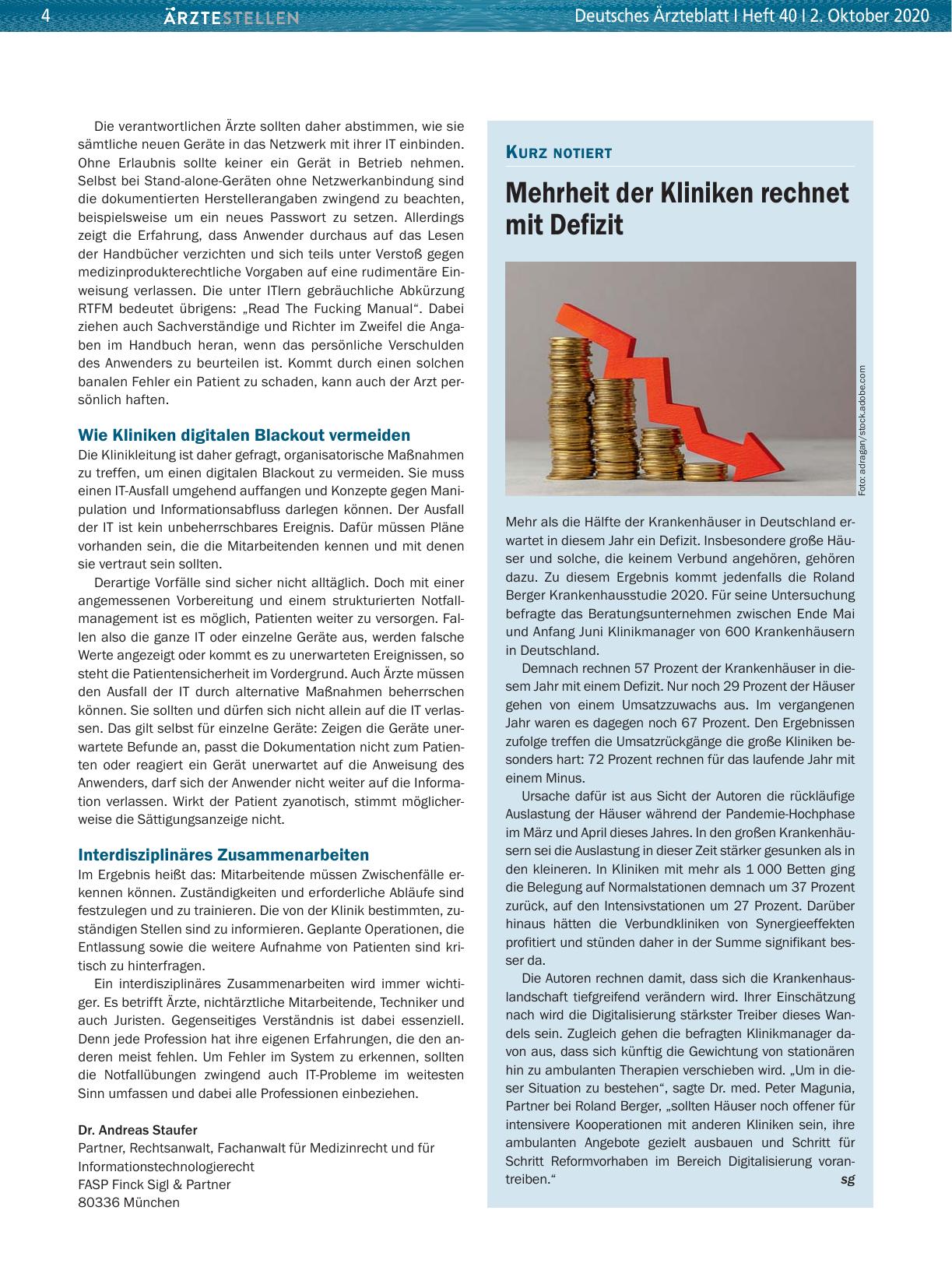 Vorschauseite 1: Mehrheit der Kliniken rechnet mit Defizit