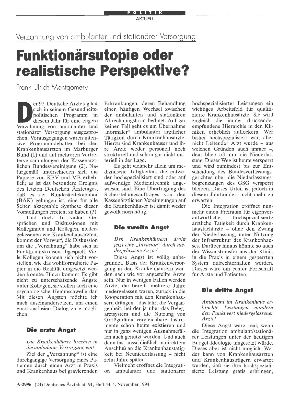 Vorschauseite 1: Verzahnung von ambulanter und stationärer Versorgung: Funktionärsutopie oder realistische Perspektive?