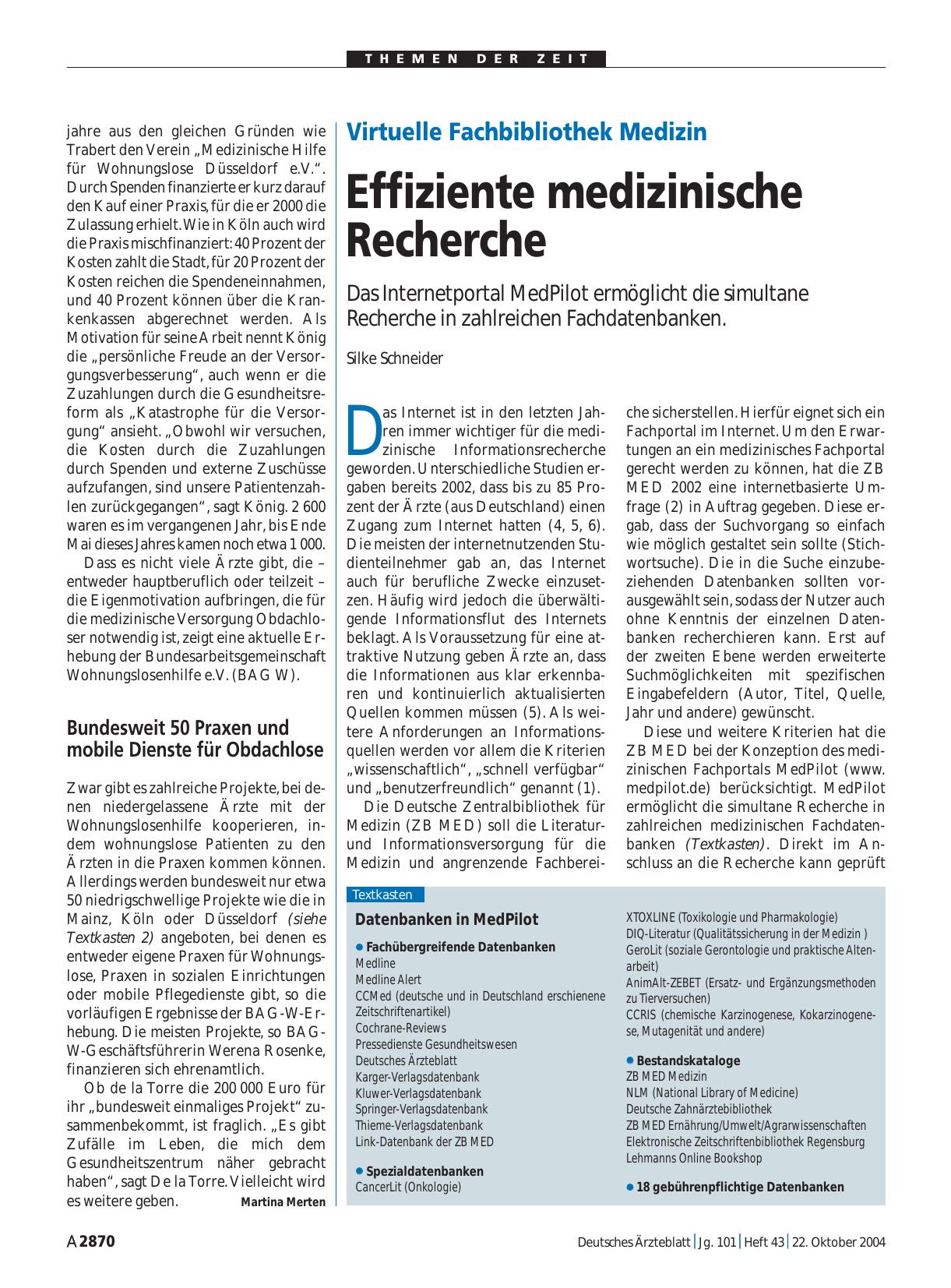 Vorschauseite 1: Virtuelle Fachbibliothek Medizin: Effiziente medizinische Recherche