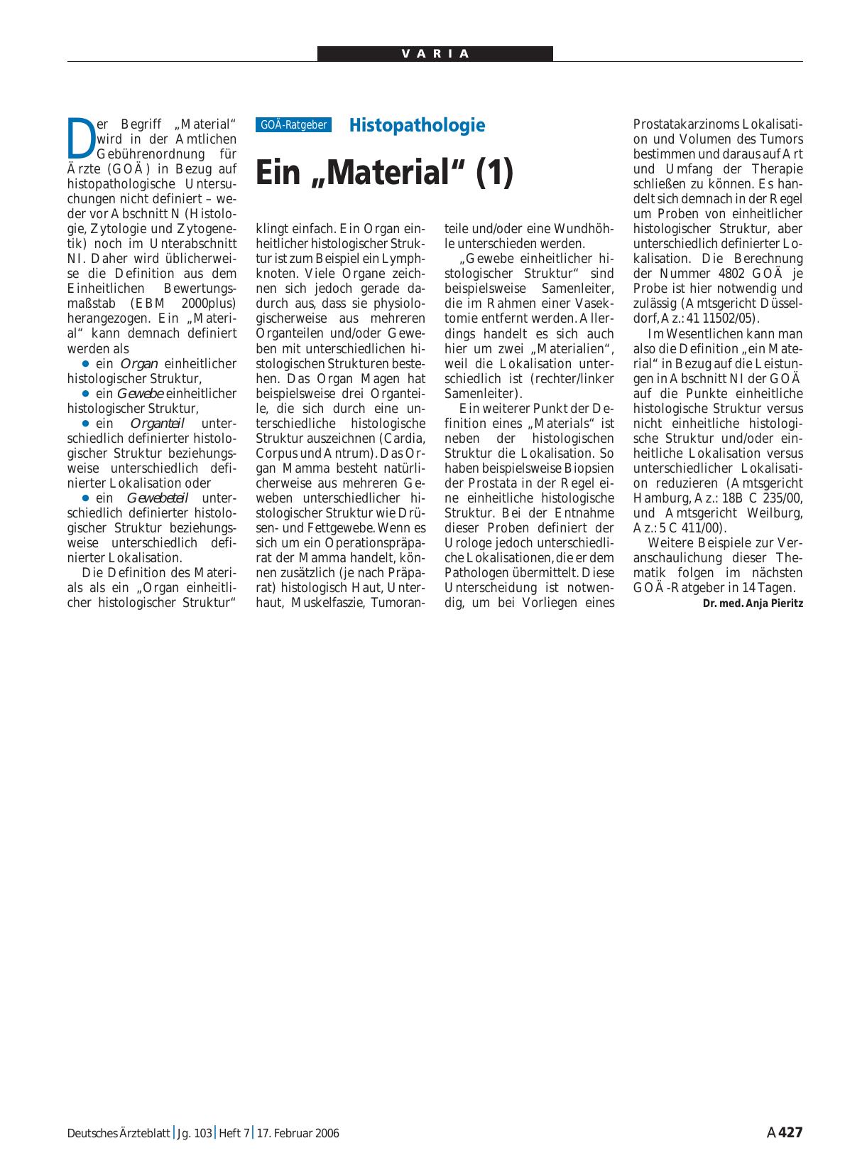 Vorschauseite 1: Histopathologie: Ein „Material“ (1)