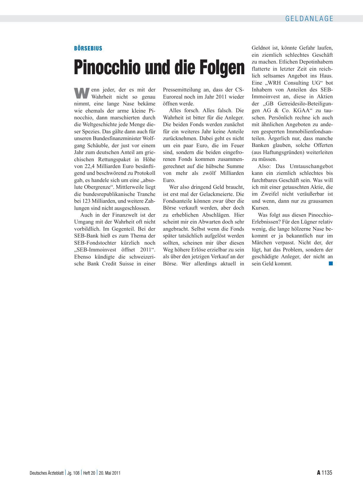 Vorschauseite 1: Börsebius: Pinocchio und die Folgen