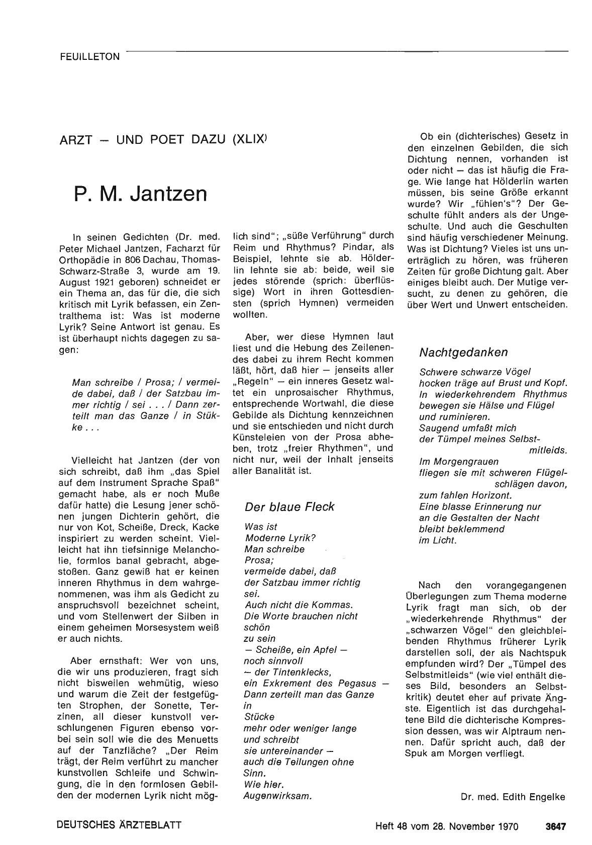 Vorschauseite 1: Arzt — und Poet dazu (XLIX): P. M. Jantzen