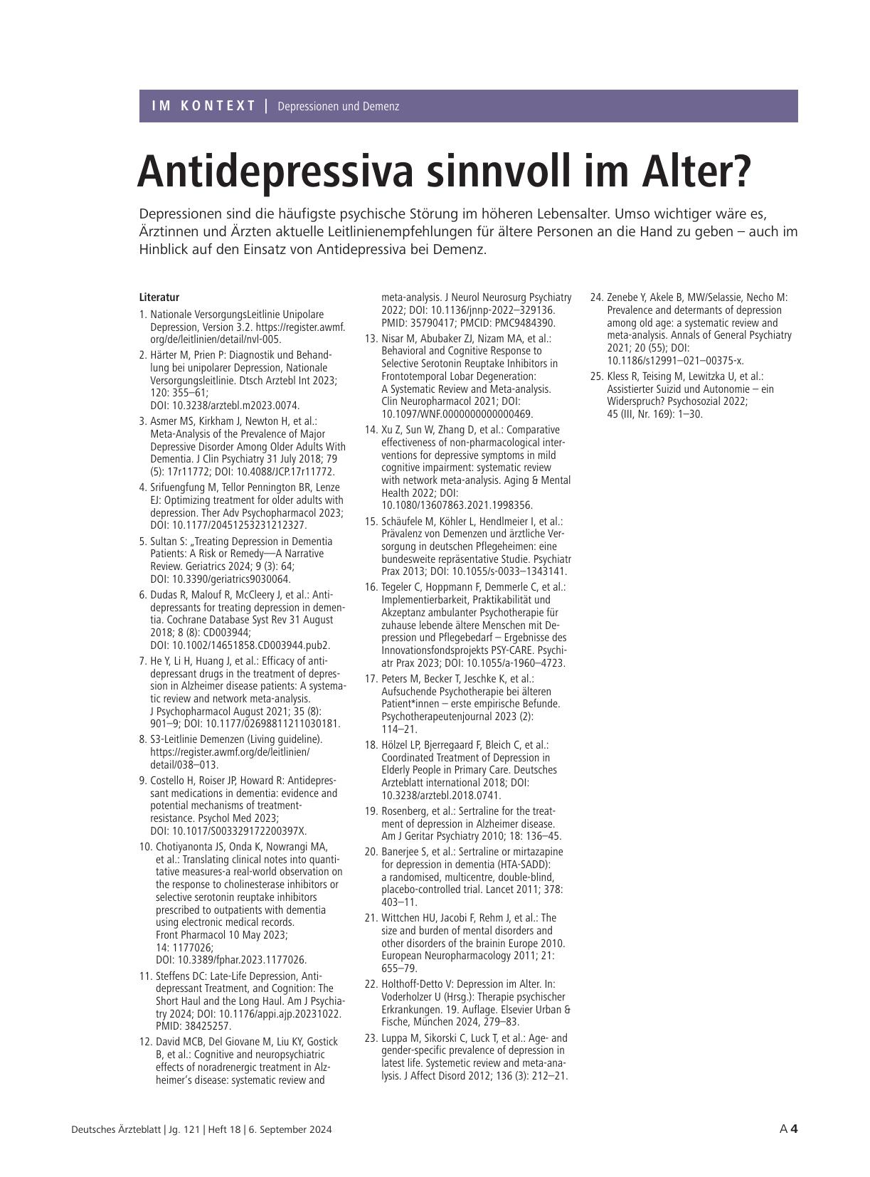 Vorschauseite 4: Depressionen und Demenz: Antidepressiva sinnvoll im Alter?