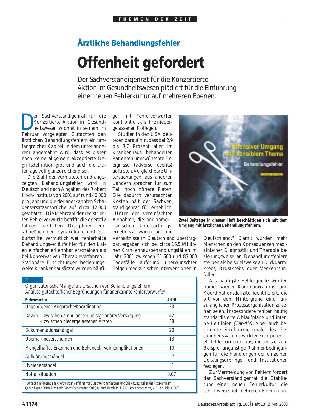 Vorschauseite 1: Ärztliche Behandlungsfehler: Offenheit gefordert