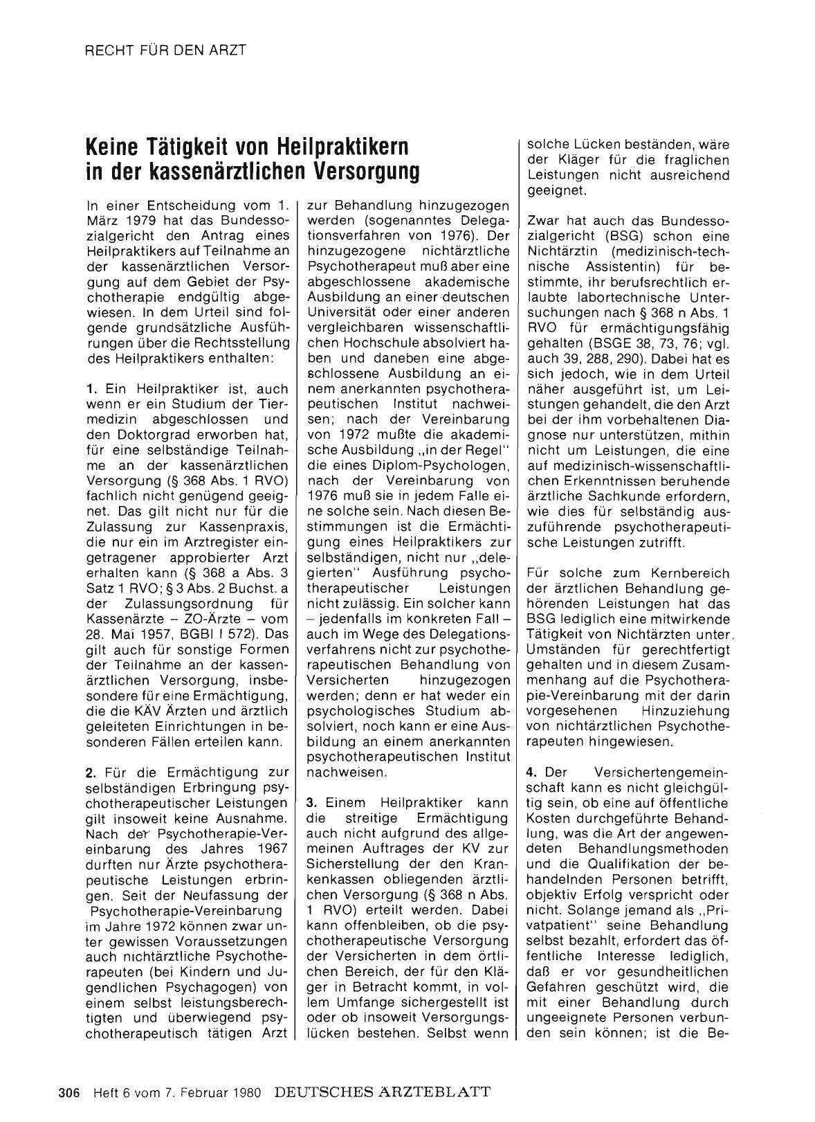 Vorschauseite 1: Keine Tätigkeit von Heilpraktikern in der kassenärztlichen Versorgung